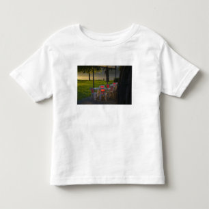 Camiseta Infantil Mesa de jantar e cadeiras junto ao rio Danúbio,