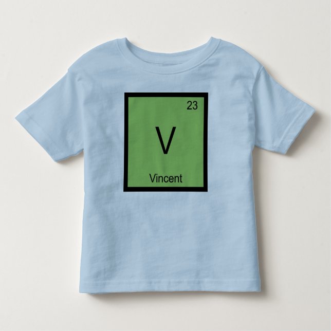 Camiseta Infantil Mesa Periódica do Elemento Químico do Nome de Vinc (Frente)