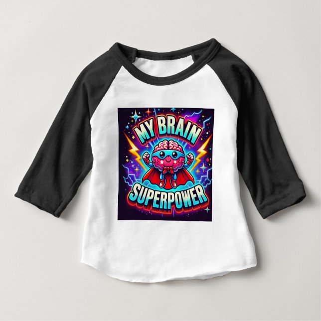 Camiseta Infantil Meu Cérebro é Superpotência ✨ (Frente)