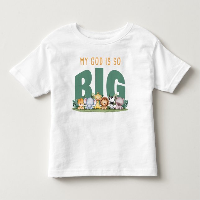 Camiseta Infantil Meu DEUS é tão grande - animais cristãos da fé Saf (Frente)