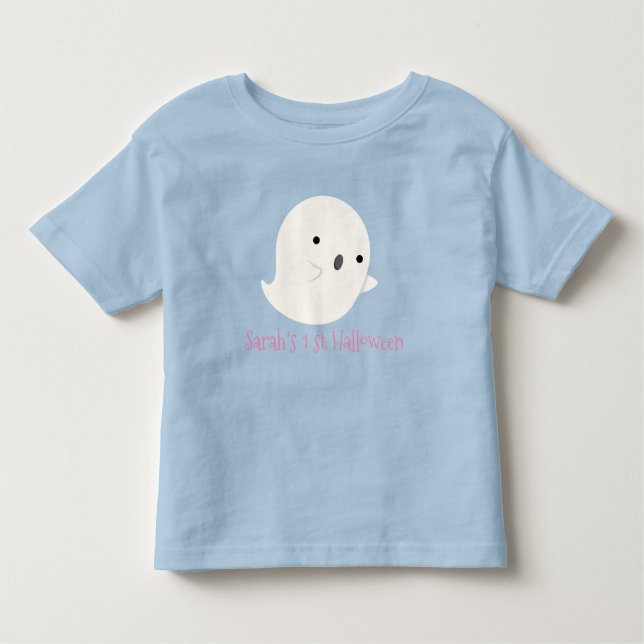 Camiseta Infantil Meu Fantasma Azul e Rosa de Halloween de 1rua Pers (Frente)