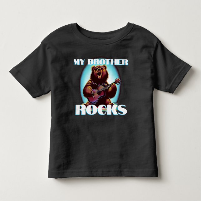 Camiseta Infantil Meu Irmão Rocks! Urso Colorido (Frente)