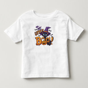 Camiseta Infantil Meu Pequeno Boo Gatinho Fofo de Halloween com Chap