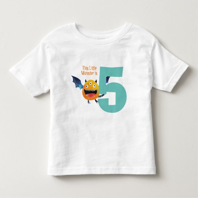 Camiseta Infantil Meu Pequeno Monstro é de 5 anos (Frente)