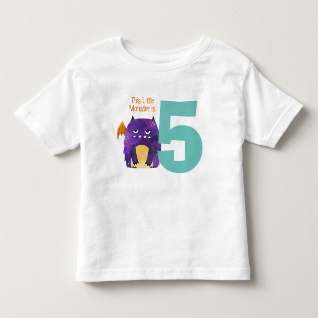 Camiseta Infantil Meu Pequeno Monstro é de cinco anos (Frente)