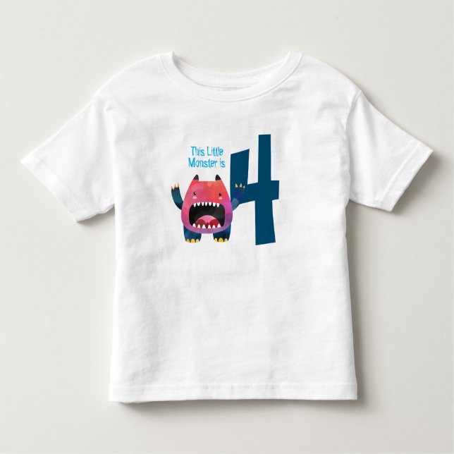 Camiseta Infantil Meu Pequeno Monstro é de quatro. (Frente)