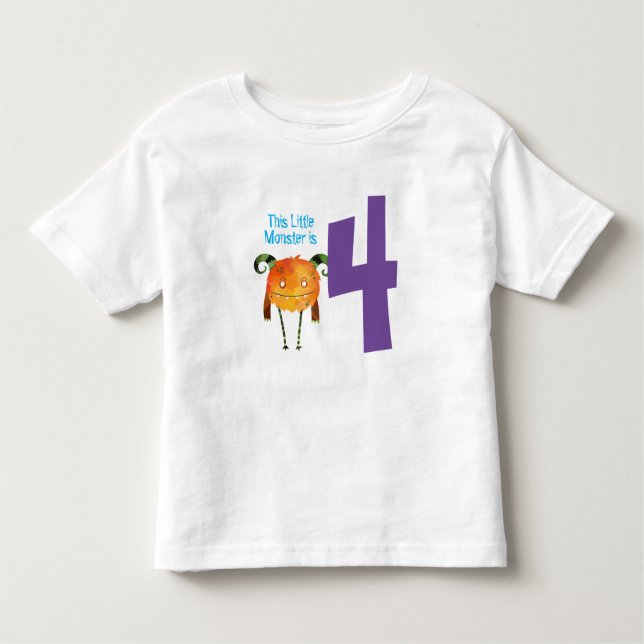 Camiseta Infantil Meu Pequeno Monstro é de quatro. (Frente)
