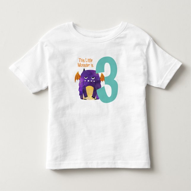 Camiseta Infantil Meu Pequeno Monstro é de três anos (Frente)