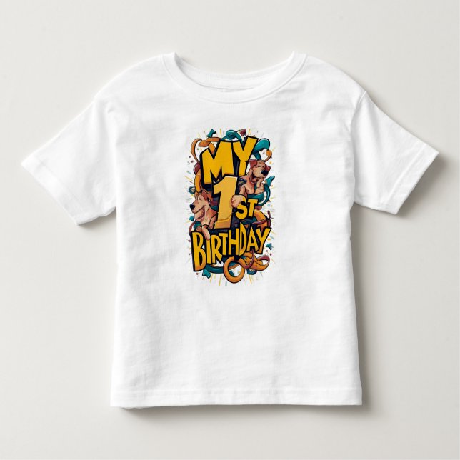 Camiseta Infantil Meu primeiro aniversario Com Cães (Frente)