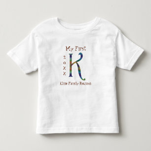 Camiseta Infantil Meu primeiro monograma colorido da letra K da