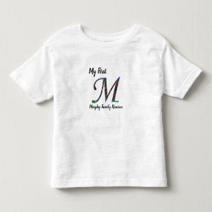 Camiseta Infantil Meu primeiro monograma colorido da letra M da