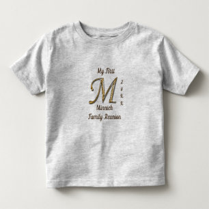 Camiseta Infantil Meu primeiro monograma Dourado da letra M da
