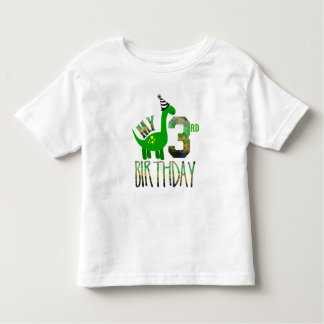 Camiseta Infantil Meu Terceiro Aniversário Festa de Dinossauro