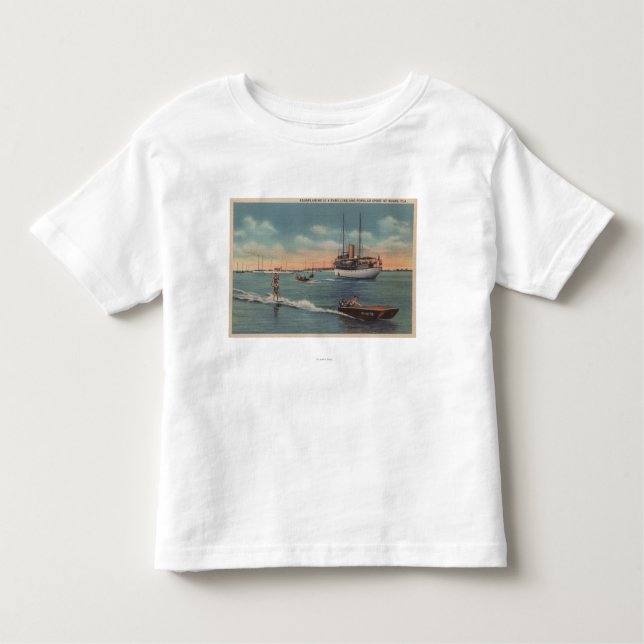 Camiseta Infantil Miami, FL - cena do esqui aquático, barco de (Frente)