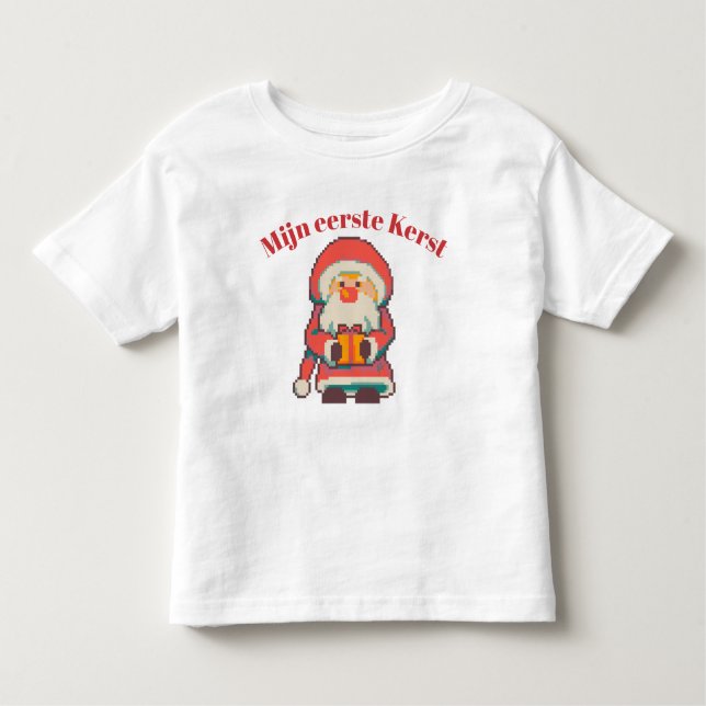 Camiseta Infantil Mijn eerste kerst, pixel art, pixelart (Frente)