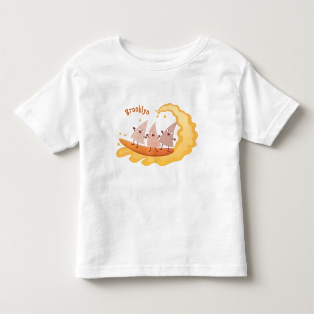 Camiseta Infantil Milhas de nachos, batatas fritas, canecas, surf (Frente)