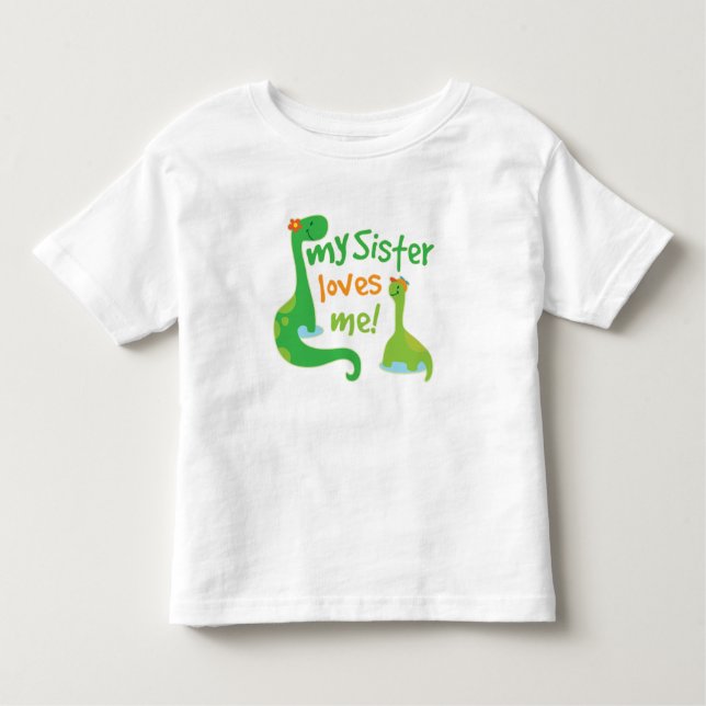Camiseta Infantil Minha Irmã Me Ama Design de Dinossauro (Frente)