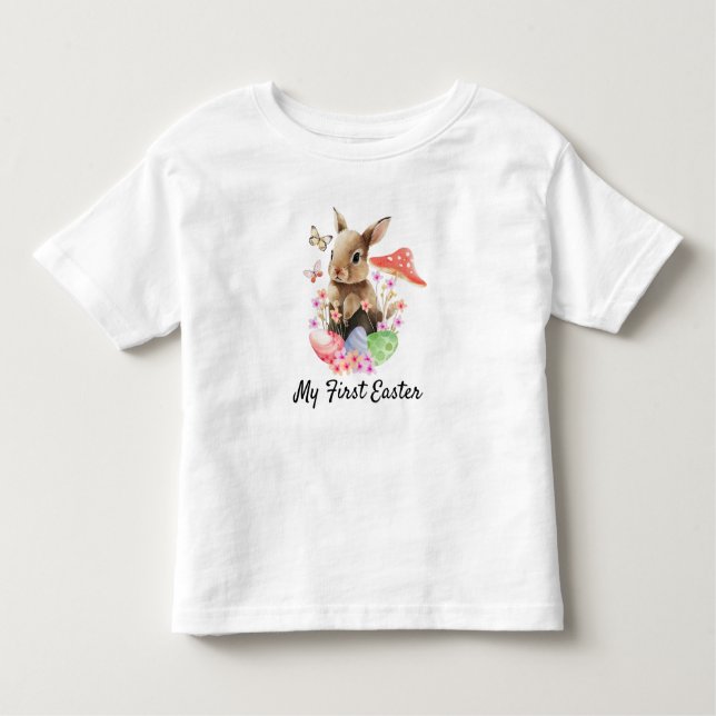 Camiseta Infantil Minha Primeira Páscoa Watercolor Bunny (Frente)