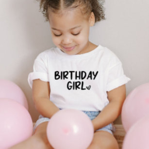 Camiseta Infantil Minimal Minimalist Birthday Girl Black White Plain
