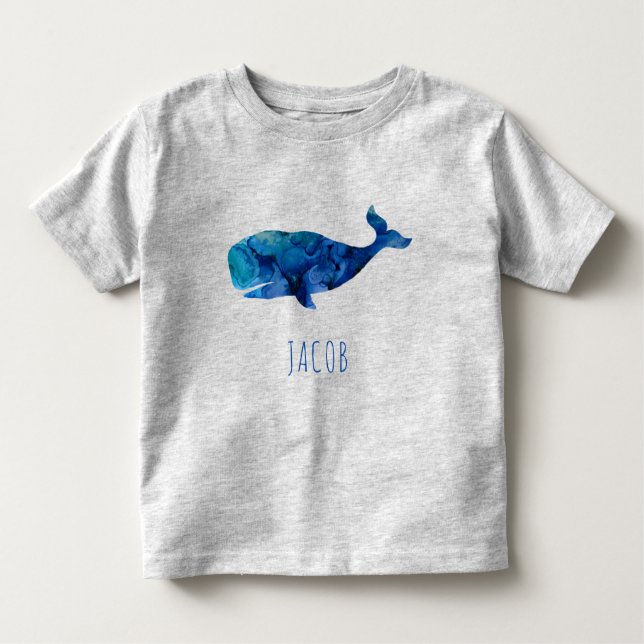 Camiseta Infantil Miúdos marinhos da baleia da aguarela (Frente)