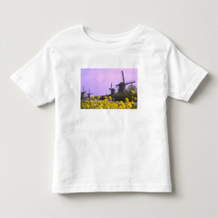 Camiseta Infantil Moinhos de vento ao longo do canal em Kinderdijk,