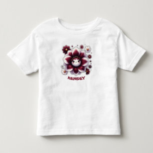 Camiseta Infantil Monograma Bonita em Flor de Borgonha e Branco