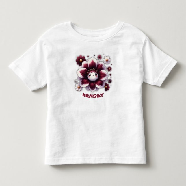 Camiseta Infantil Monograma Bonita em Flores Vermelhas e Brancas | (Frente)