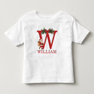 Camiseta Infantil Monograma de Papai Noel e Nome Família Combinando