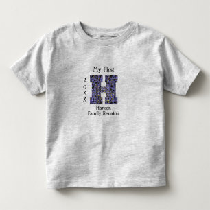 Camiseta Infantil Monograma do sobrenome da letra H do mosaico da