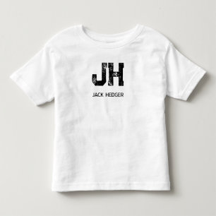 CAMISETA INFANTIL MONOGRAMA MINIMALISTA PRETO DE DUAS LETRAS NOME BR