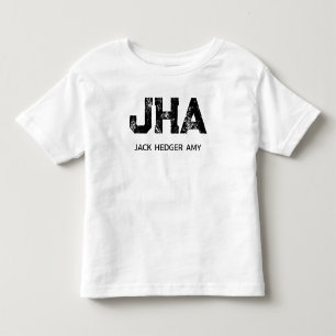 CAMISETA INFANTIL MONOGRAMA MINIMALISTA PRETO DE TRÊS LETRAS NOME BR