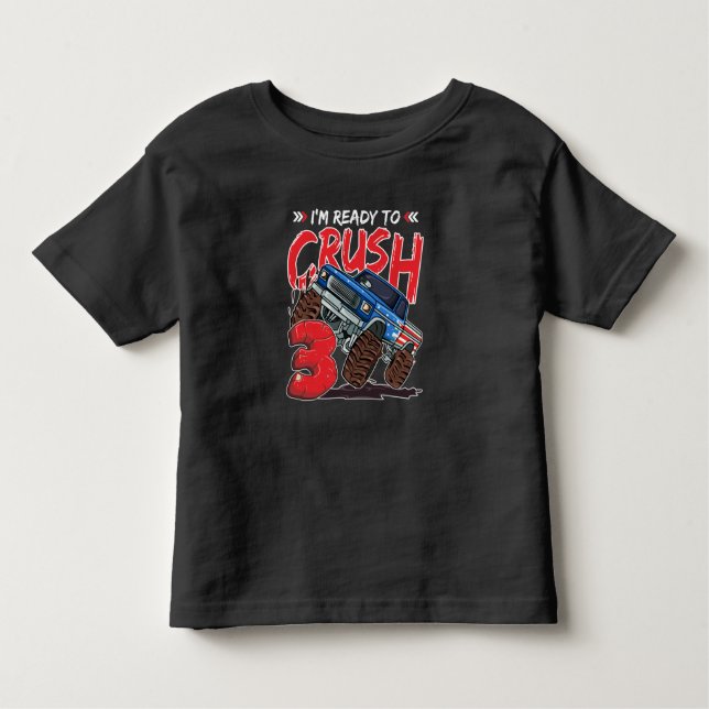 Camiseta Infantil Monster Truck aniversário de 3 anos (Frente)