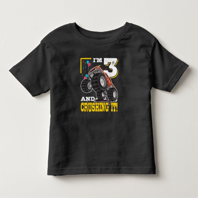 Camiseta Infantil Monster Truck aniversário de 3 anos (Frente)