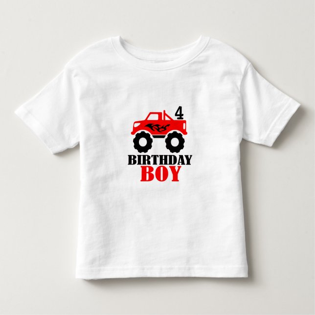 Camiseta Infantil Monster Truck Boys Idade Aniversário (Frente)