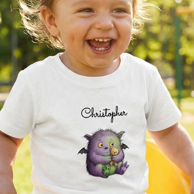 Camiseta Infantil Monstro Amigo Roxo Verde Fofo (Criador carregado)