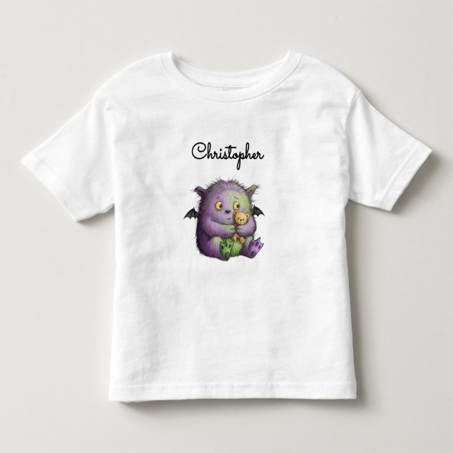 Camiseta Infantil Monstro Amigo Roxo Verde Fofo (Frente)