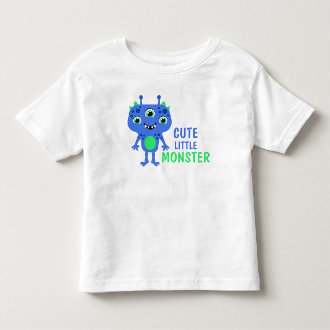Camiseta Infantil Monstro Azul Verde Fofo de 3 Olhos Crianças (Frente)