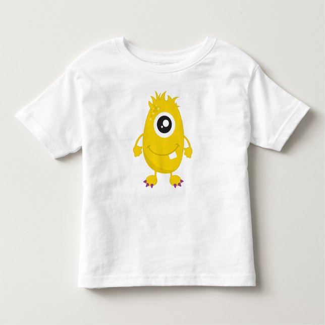 Camiseta Infantil Monstro Bonito, Monstro Amarelo, Monstro Engraçado (Frente)