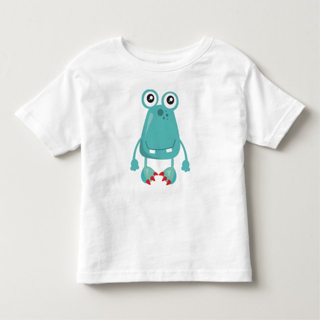 Camiseta Infantil Monstro Bonito, Monstro Azul, Monstro Engraçado, B (Frente)