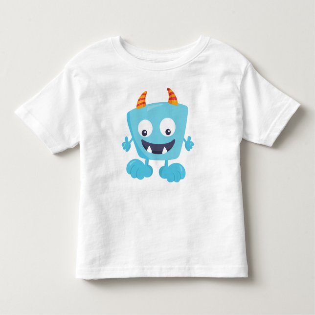 Camiseta Infantil Monstro Bonito, Monstro Azul, Monstro Engraçado, C (Frente)