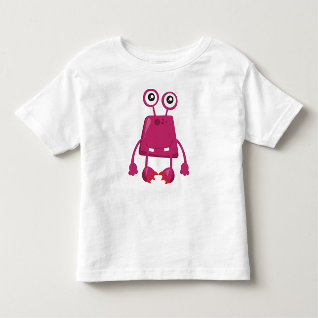 Camiseta Infantil Monstro Bonito, Monstro Rosa, Monstro Engraçado, B (Frente)