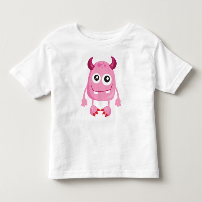 Camiseta Infantil Monstro Bonito, Monstro Rosa, Monstro Engraçado, C (Frente)
