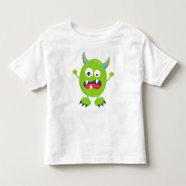 Camiseta Infantil Monstro Bonito, Monstro Verde, Monstro Engraçado,  (Frente)