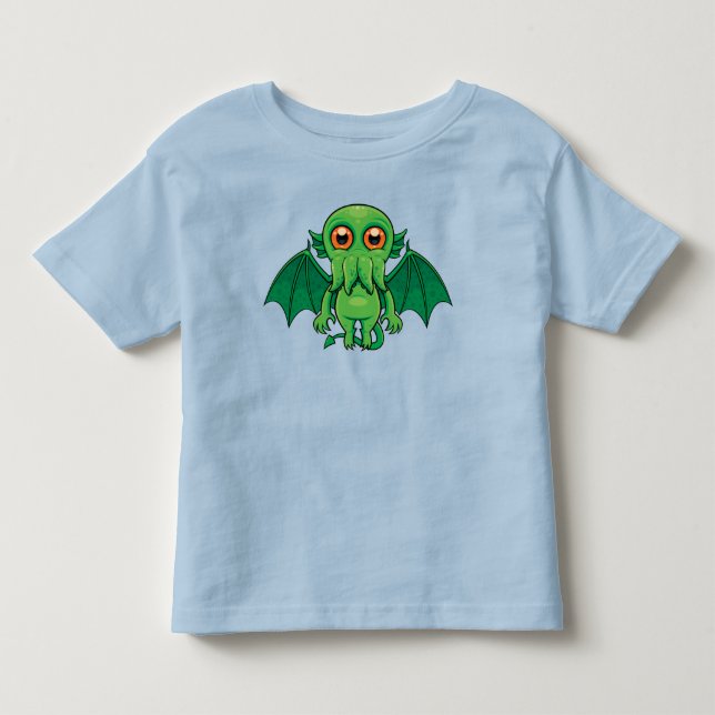 Camiseta Infantil Monstro do Cthulhu Verde Bonito (Frente)