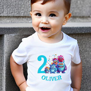 Camiseta Infantil Monstros Bonitos Nome de Aniversário Boy Toddler T