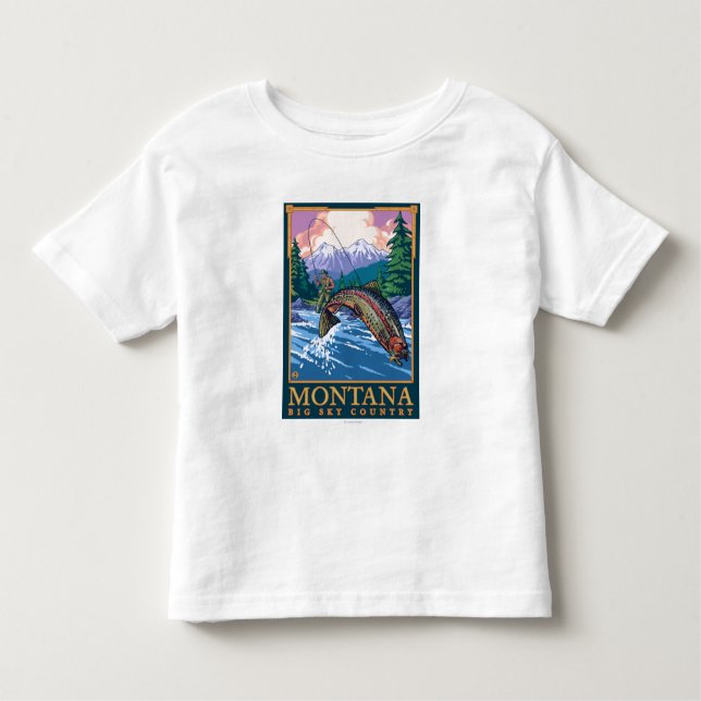 Camiseta Infantil Montana -- Cena grande da pesca de CountryFly do (Frente)