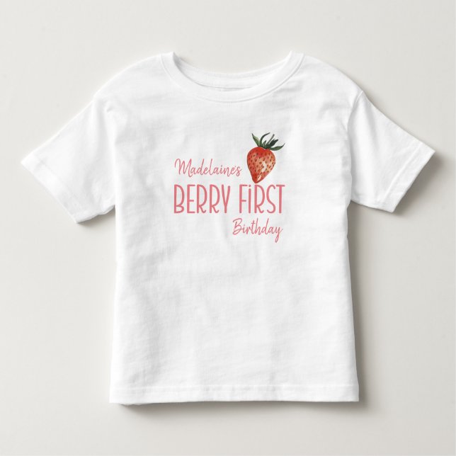 Camiseta Infantil Morango Nome 1rua Berry Primeiro Aniversário (Frente)