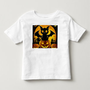 Camiseta Infantil Morcego de desenho animado e abóboras sob a lua ch
