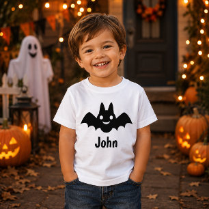 Camiseta Infantil Morcego Preto Sinistro Halloween Nome Personalizad