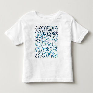 Camiseta Infantil Mosaico de Terrazzo Abstrato Padrão Azul Marinho e